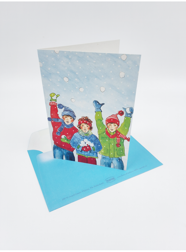 Wenskaart sneeuw kinderen (F12586)