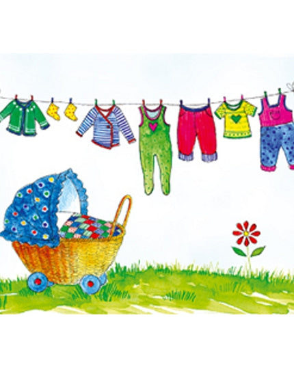 Greeting card birth pram clothesline (F12610)