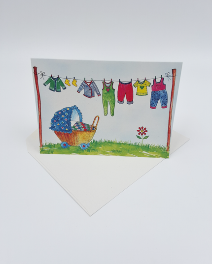 Greeting card birth pram clothesline (F12610)