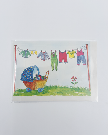 Greeting card birth pram clothesline (F12610)
