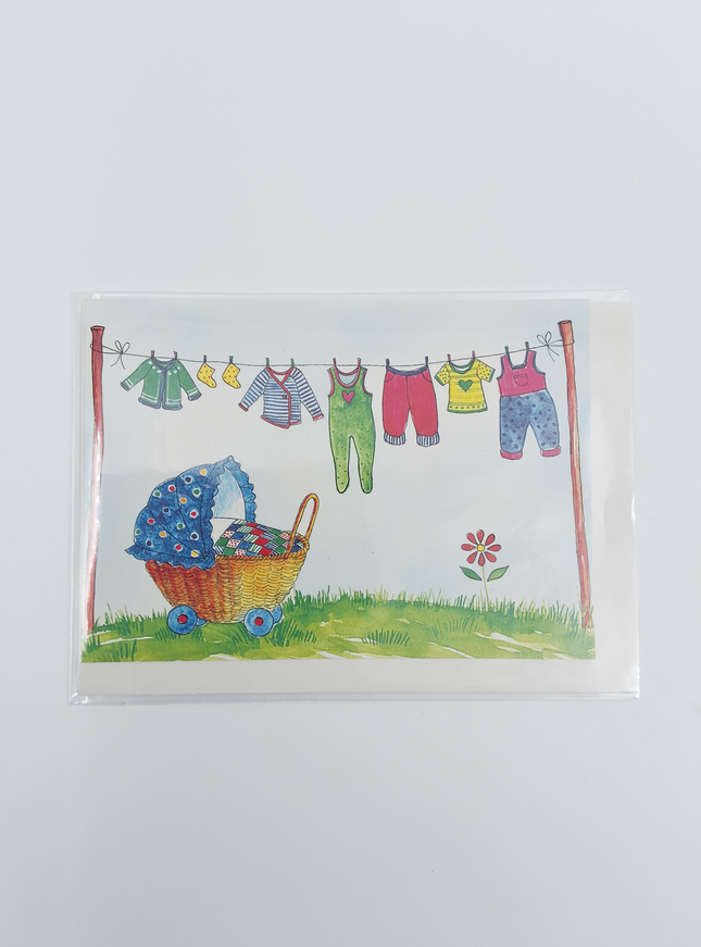 Wenskaart geboorte kinderwagen waslijn (F12610)
