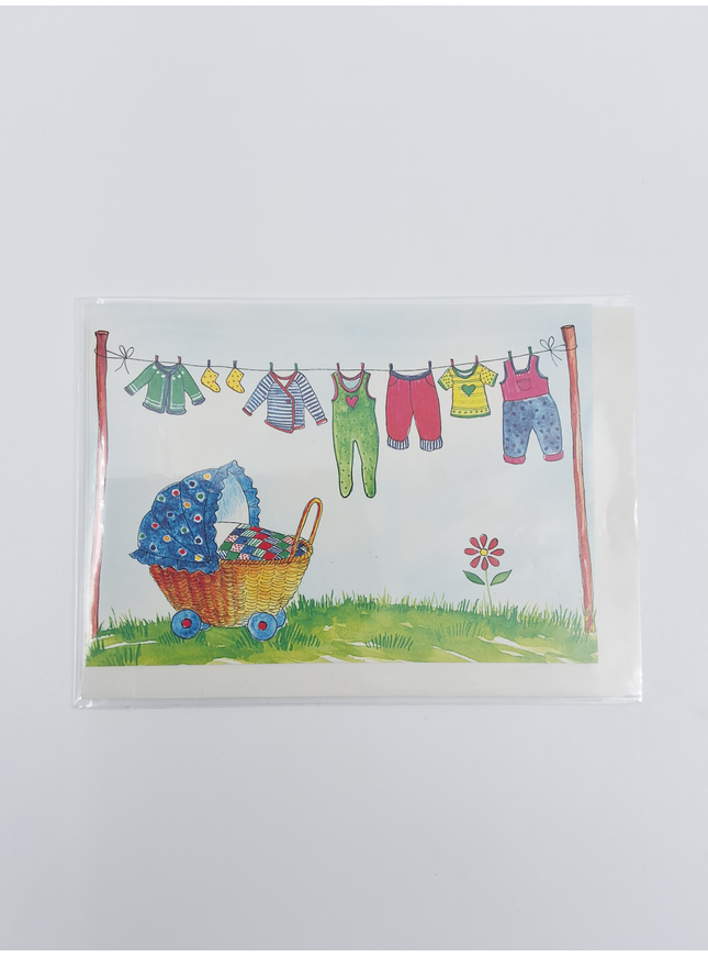 Wenskaart geboorte kinderwagen waslijn (F12610)