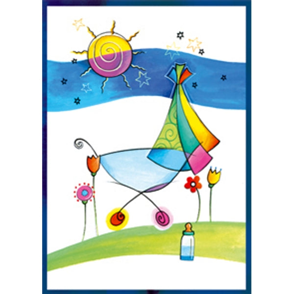 Wenskaart geboorte kinderwagen zon (F12655)