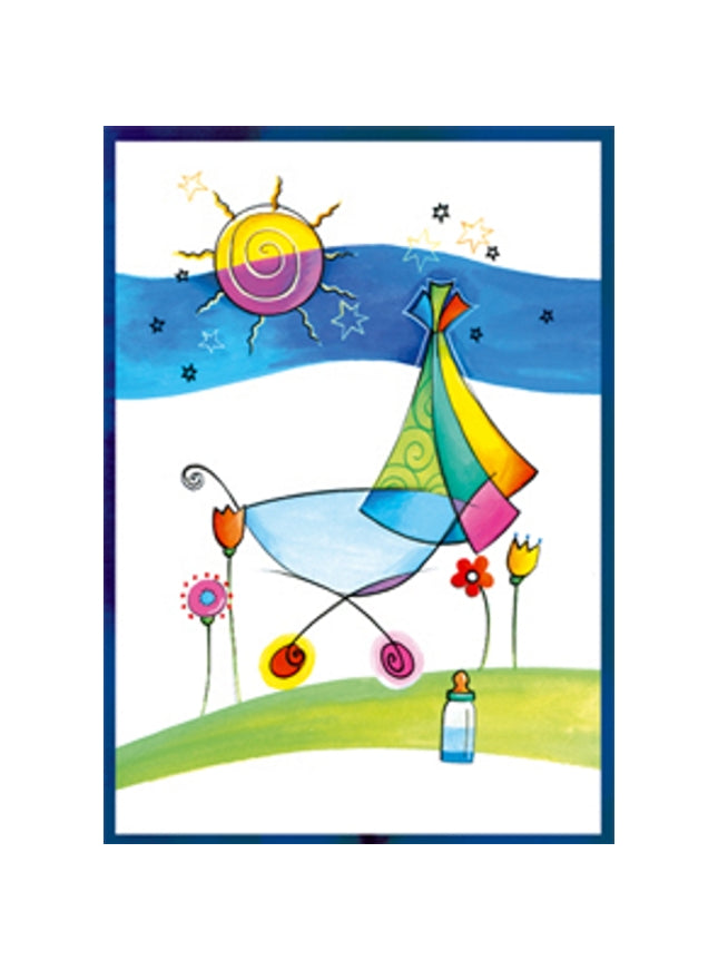 Wenskaart geboorte kinderwagen zon (F12655)