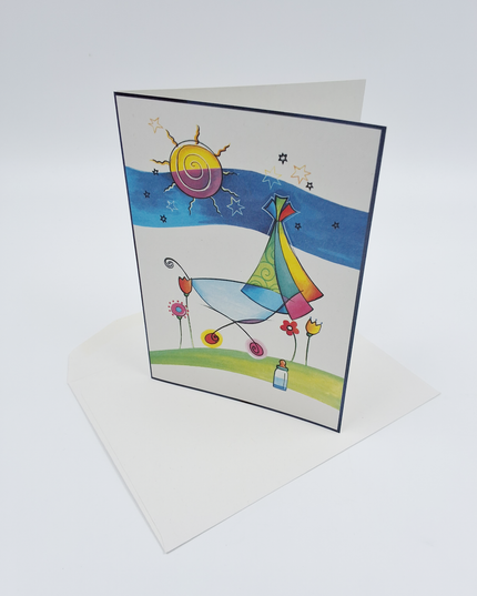 Wenskaart geboorte kinderwagen zon (F12655)