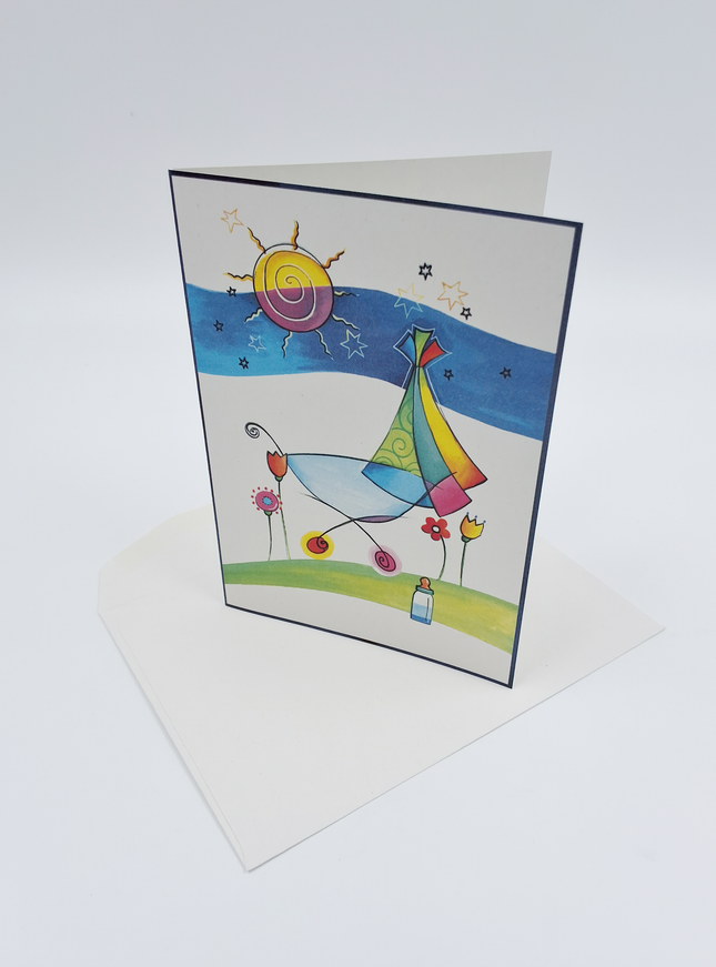Wenskaart geboorte kinderwagen zon (F12655)