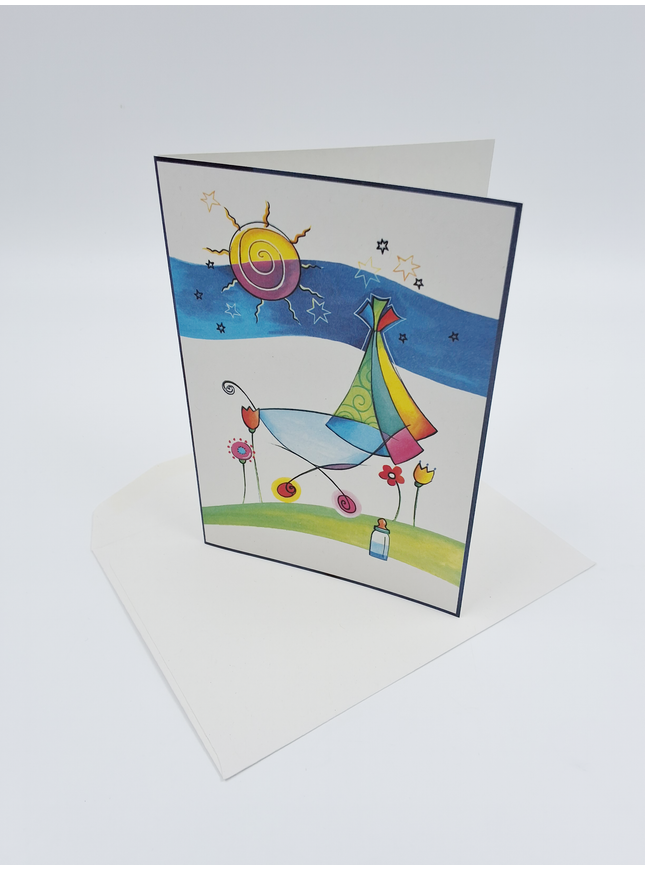 Wenskaart geboorte kinderwagen zon (F12655)