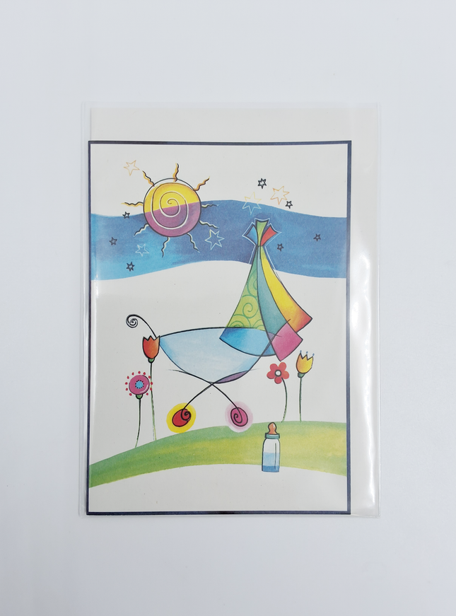Wenskaart geboorte kinderwagen zon (F12655)