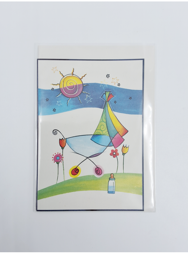 Wenskaart geboorte kinderwagen zon (F12655)