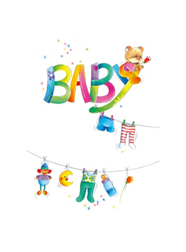 Wenskaart geboorte baby waslijn (F12663)