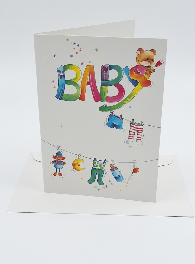 Wenskaart geboorte baby waslijn (F12663)