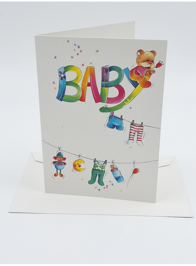 Wenskaart geboorte baby waslijn (F12663)