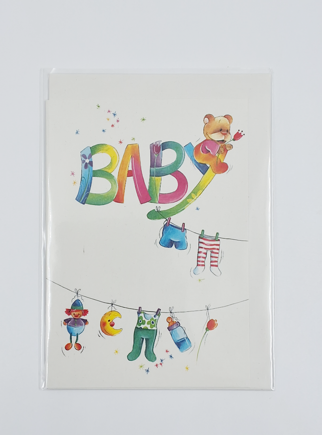 Wenskaart geboorte baby waslijn (F12663)