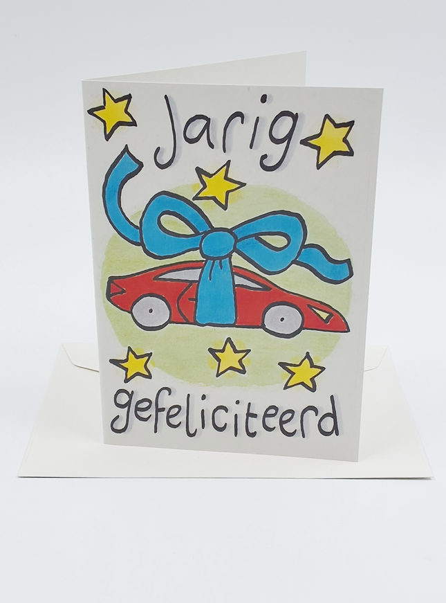 Wenskaart auto, jarig gefeliciteerd (F12688)