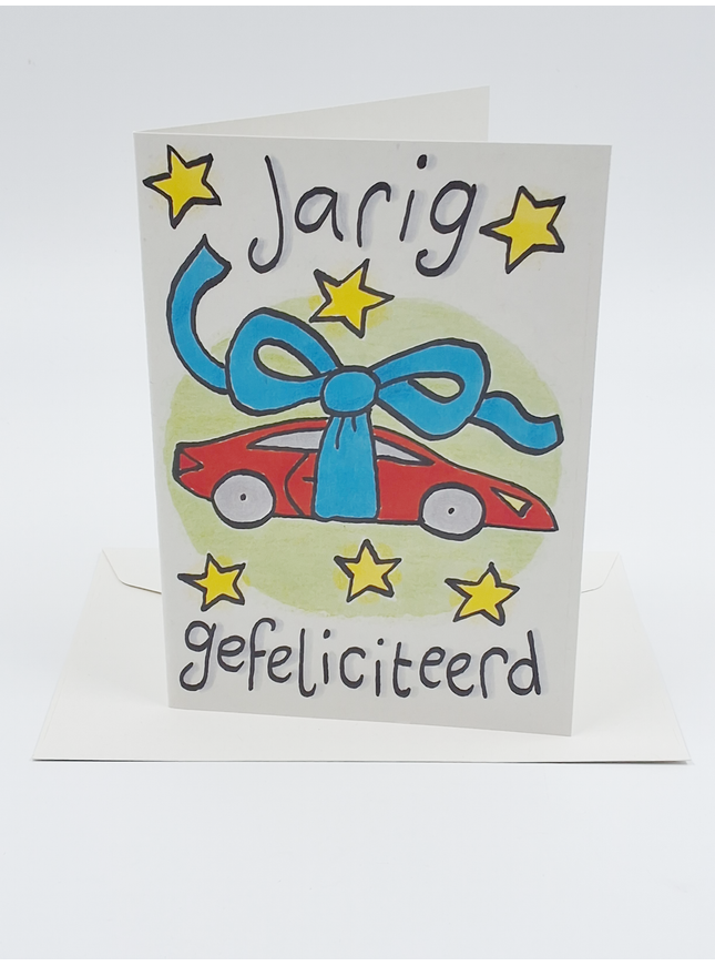 Wenskaart auto, jarig gefeliciteerd (F12688)