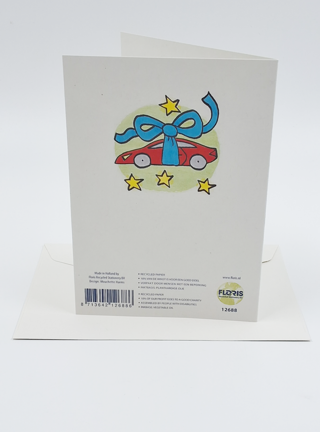 Wenskaart auto, jarig gefeliciteerd (F12688)