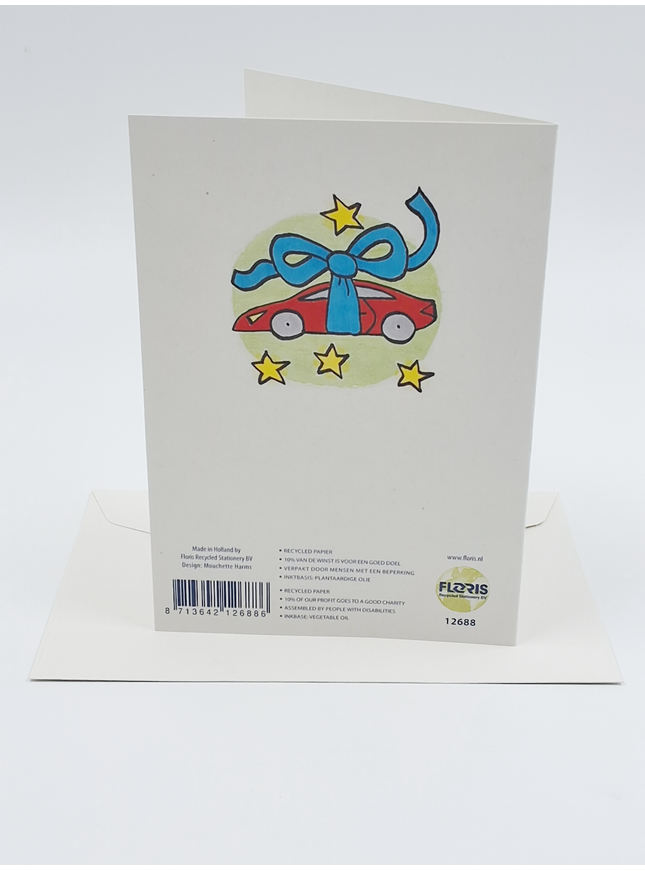 Wenskaart auto, jarig gefeliciteerd (F12688)