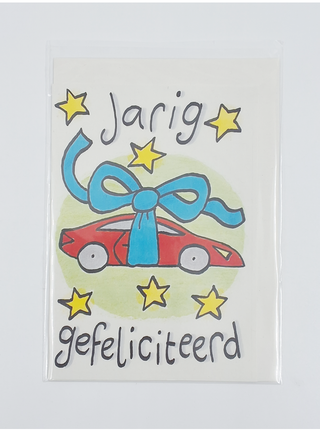 Wenskaart auto, jarig gefeliciteerd (F12688)