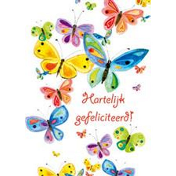 Wenskaart vlinder, hartelijk gefeliciteerd (F12697)