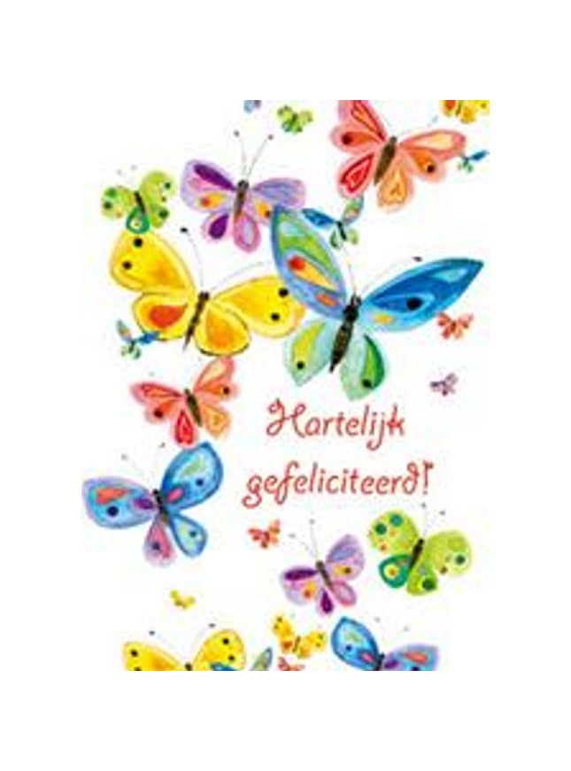 Wenskaart vlinder, hartelijk gefeliciteerd (F12697)