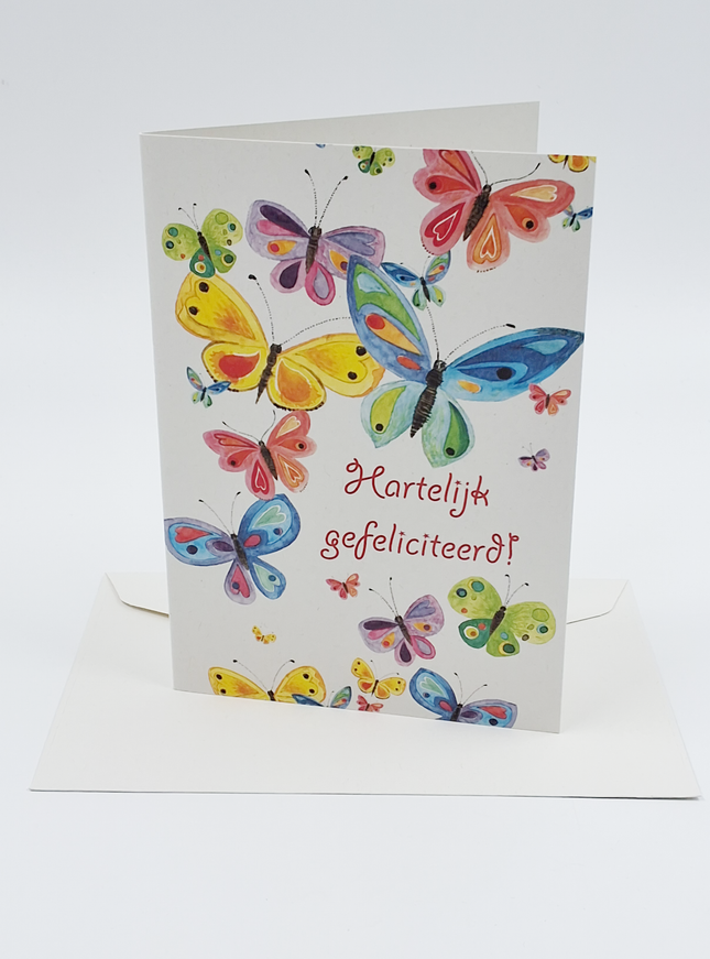 Wenskaart vlinder, hartelijk gefeliciteerd (F12697)