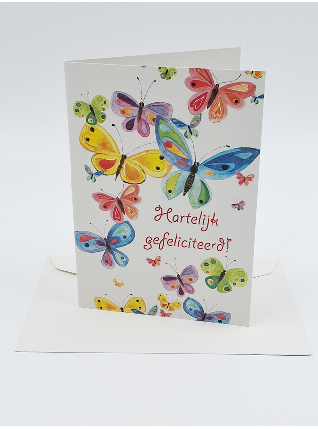Wenskaart vlinder, hartelijk gefeliciteerd (F12697)