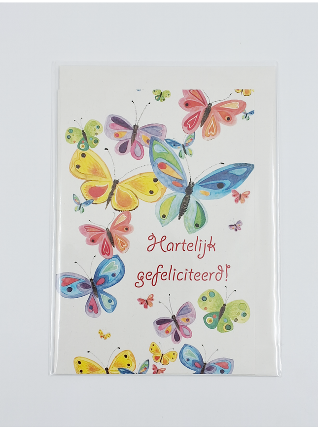 Wenskaart vlinder, hartelijk gefeliciteerd (F12697)