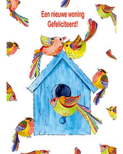 Greeting card birdhouse birds, new home (F12699)
