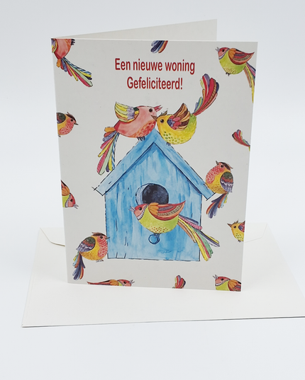 Greeting card birdhouse birds, new home (F12699)