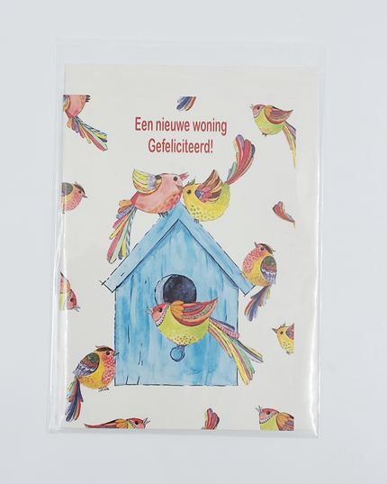 Greeting card birdhouse birds, new home (F12699)