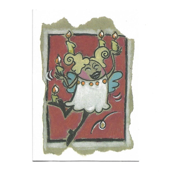 Wenskaart engel met kaars (F12800)