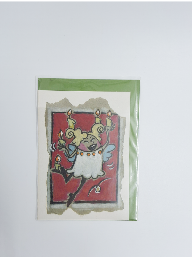 Wenskaart engel met kaars (F12800)