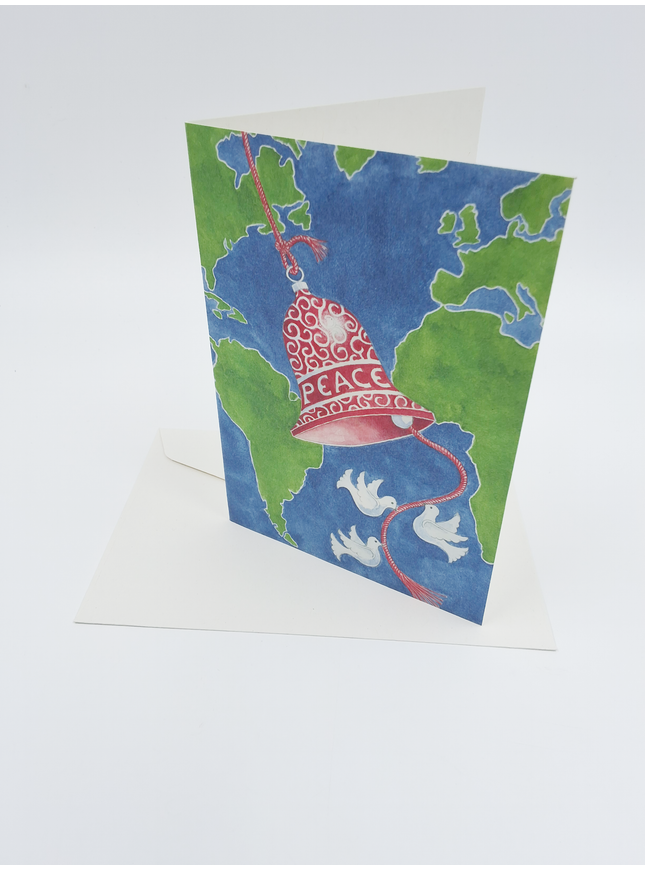 Wenskaart klok aarde kerstduif (F12812)