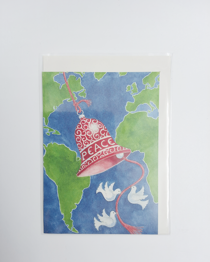 Greeting card clock earth Christmas dove