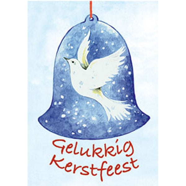 Wenskaart duif in kerstklok "gelukkige kerst" (F12860)