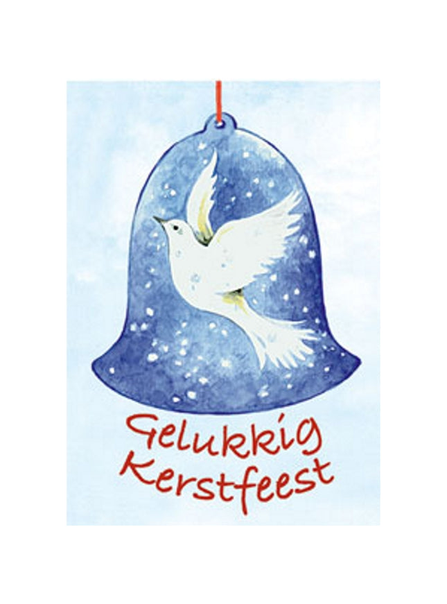Wenskaart duif in kerstklok "gelukkige kerst" (F12860)