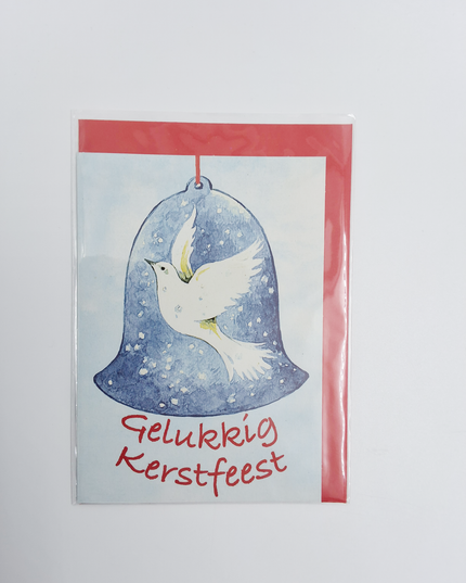 Greeting card dove in Christmas bell "Merry Christmas"