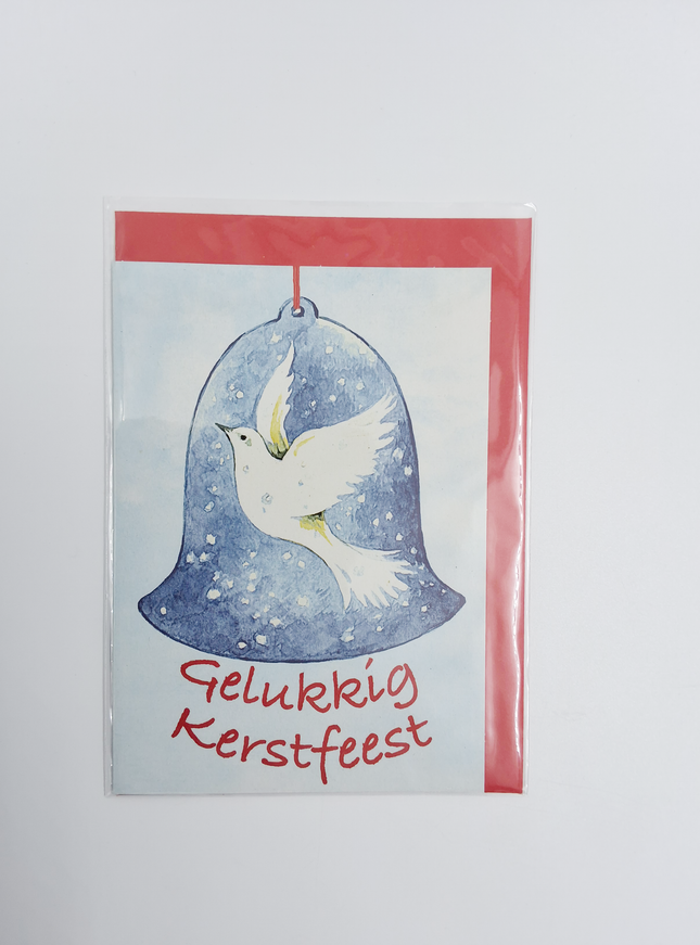 Wenskaart duif in kerstklok "gelukkige kerst" (F12860)