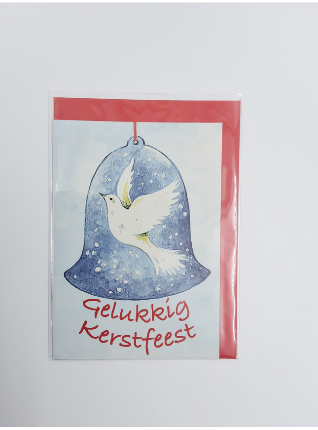 Wenskaart duif in kerstklok "gelukkige kerst" (F12860)