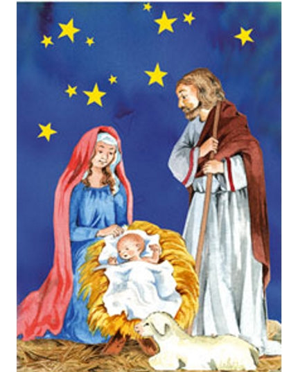 Wenskaart Jozef, Maria en kribbe (F12862)