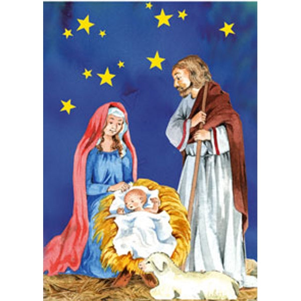 Wenskaart Jozef, Maria en kribbe (F12862)