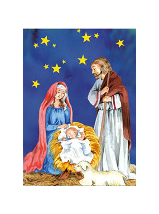 Wenskaart Jozef, Maria en kribbe (F12862)