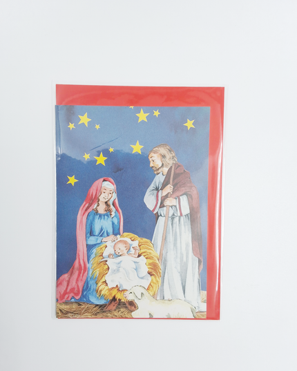 Wenskaart Jozef, Maria en kribbe (F12862)