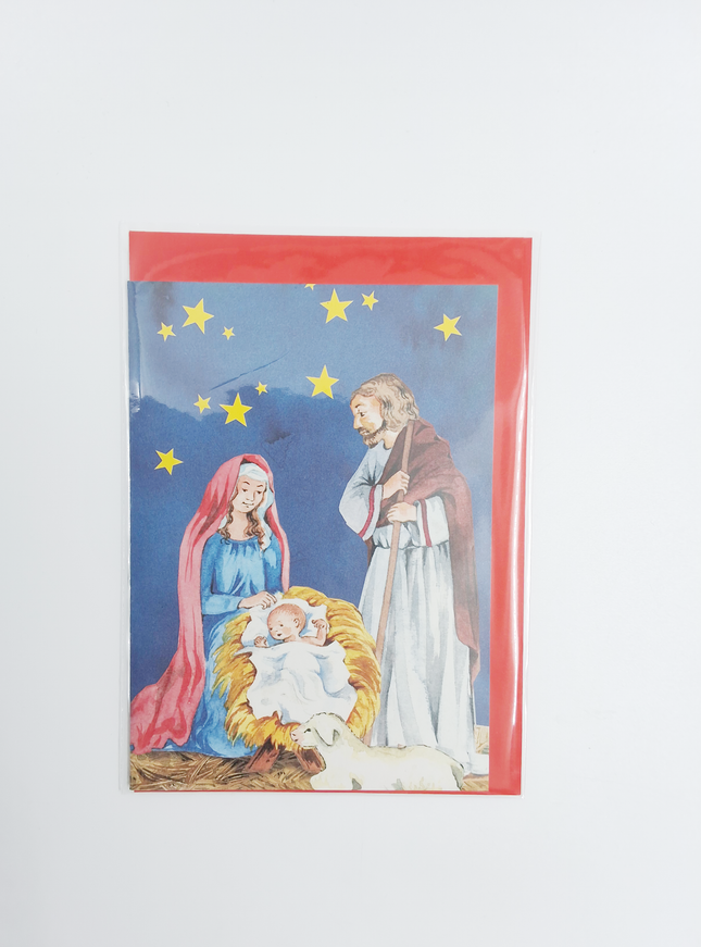 Wenskaart Jozef, Maria en kribbe (F12862)