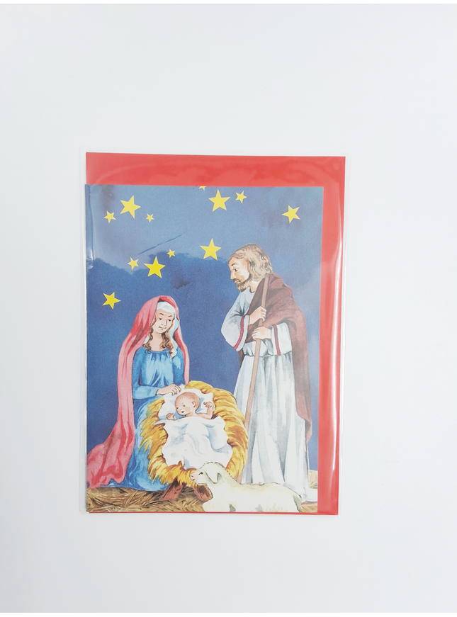 Wenskaart Jozef, Maria en kribbe (F12862)