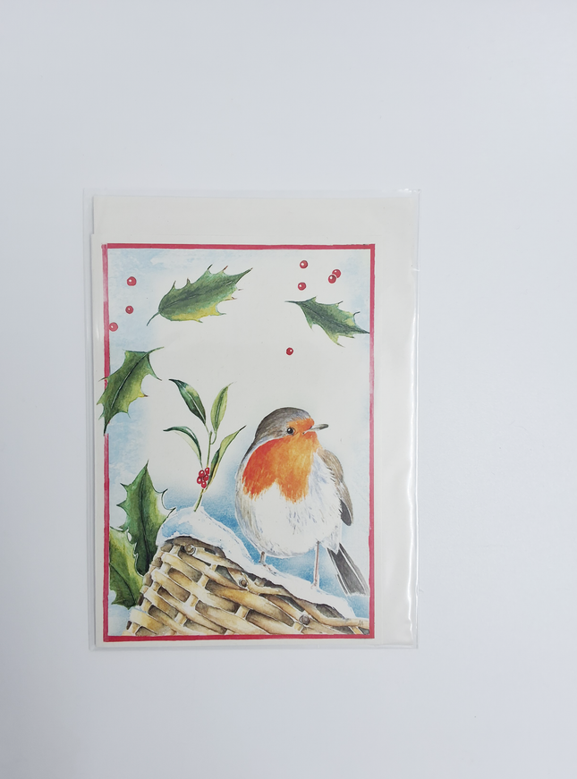 Wenskaart roodborstje hulst (F12881)