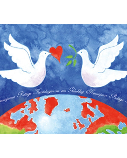 Greeting card 2 doves globe