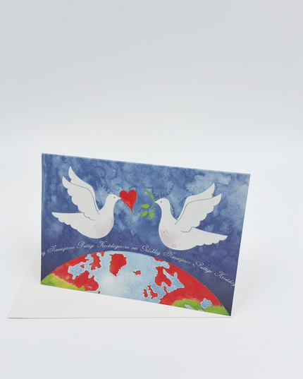 Greeting card 2 doves globe
