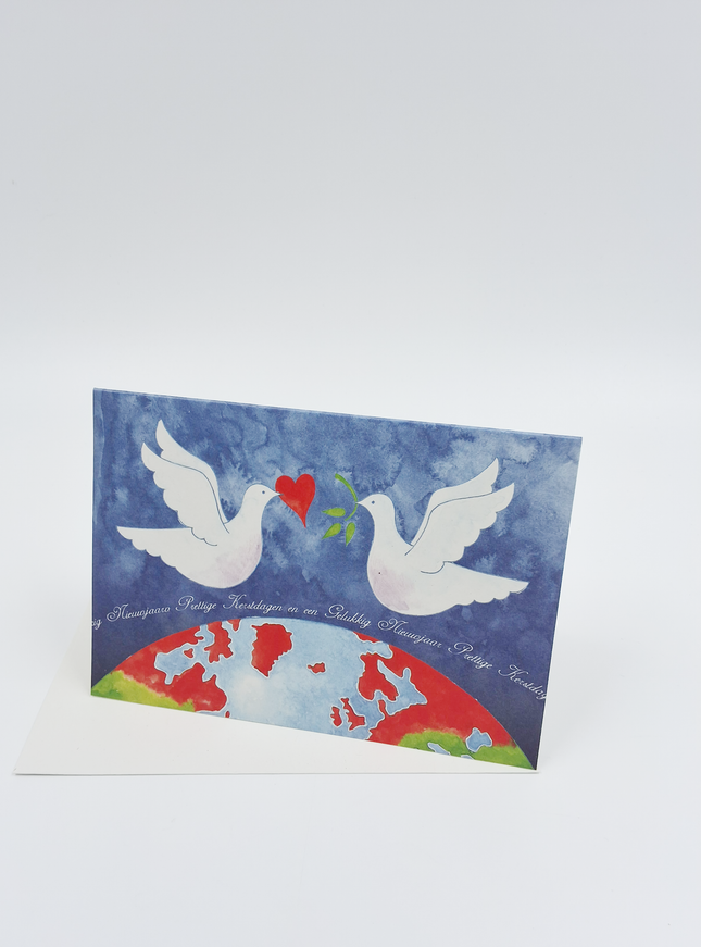 Wenskaart 2 duiven aardbol (F12888)