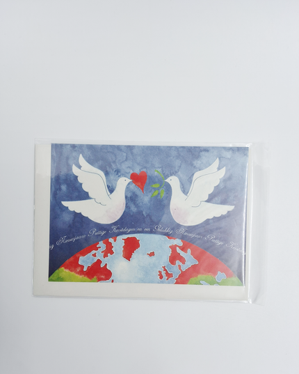 Greeting card 2 doves globe